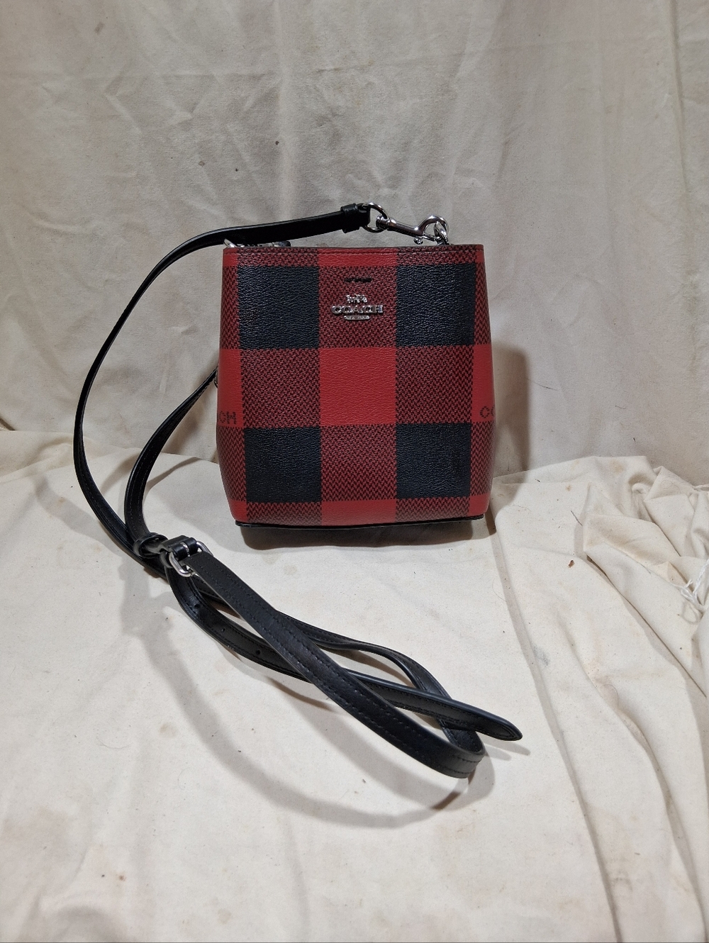 Coach Mini Town Bucket Buffalo Plaid Print Bag